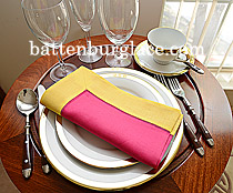 Multicolored Hemstitch Diner Napkin.Pink Peacock & Lemon Chrome